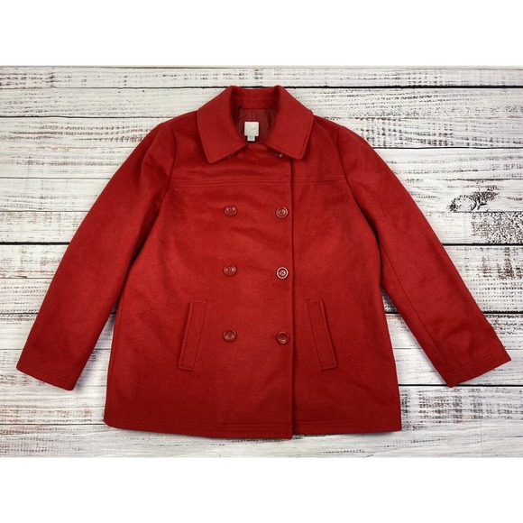 J Jill Womens Size Medium M Red‎ Pea Coat Jacket Double Breasted Wool Blend - Picture 1 of 4